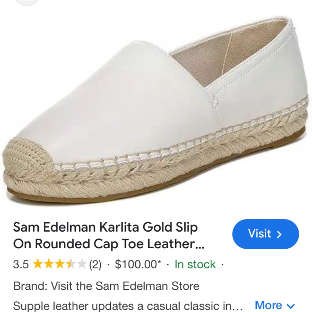 NWT Sam Edelman Keshia White Leather Espadrille Loafers Sz 6.5 M - Picture 4 of 9